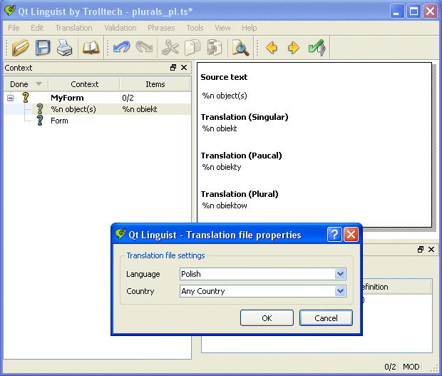 Qt Linguist's being used to translate plural forms in Polish