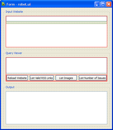 The user interface in Qt Designer