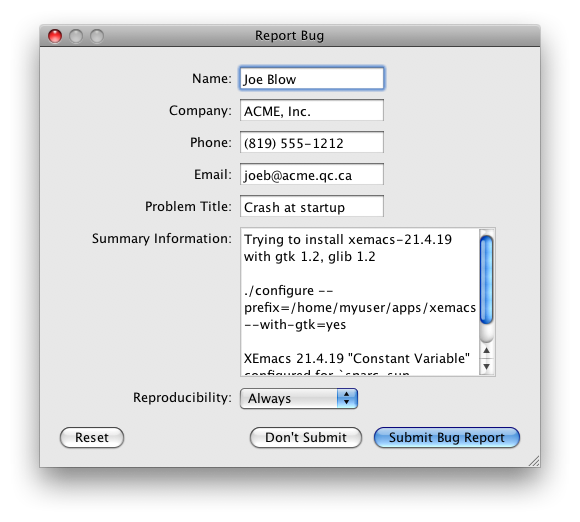 The dialog in Max OS X